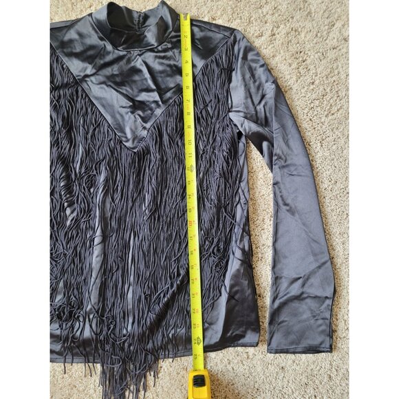NWT ZARA Women's Black Fringe Size S Black Western Blouse‎ Rodeo Satin Cowgirl - Picture 4 of 5